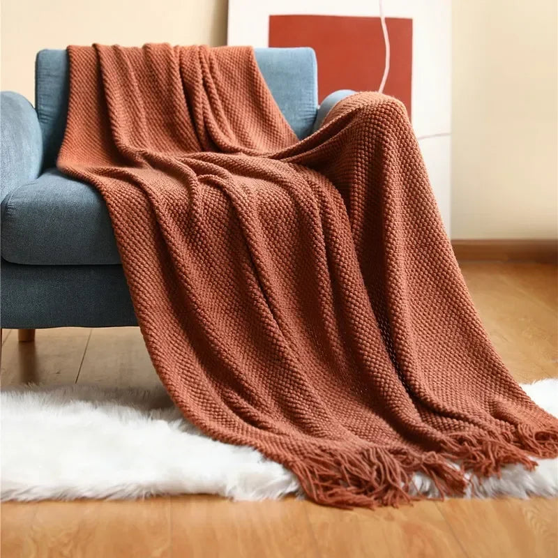 Diamond Grid Throw Blanket in Fox Brown