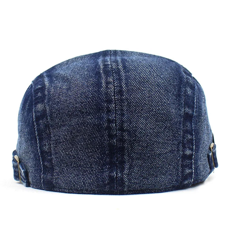 Denim Blue Ripped Style Beret Newsboy Cap (Back)