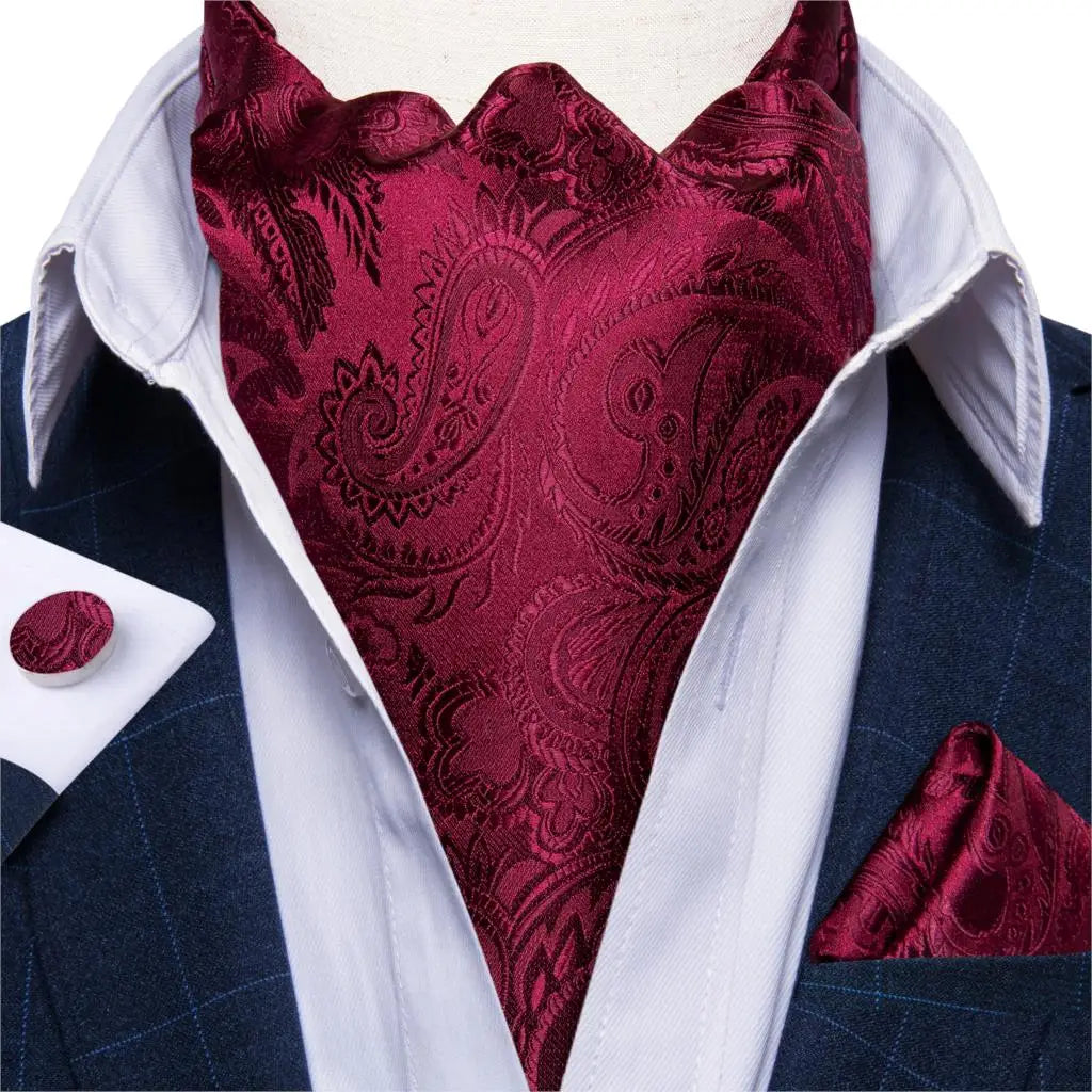 Men's Silk Cravat Set with Cufflinks and Pocket Square