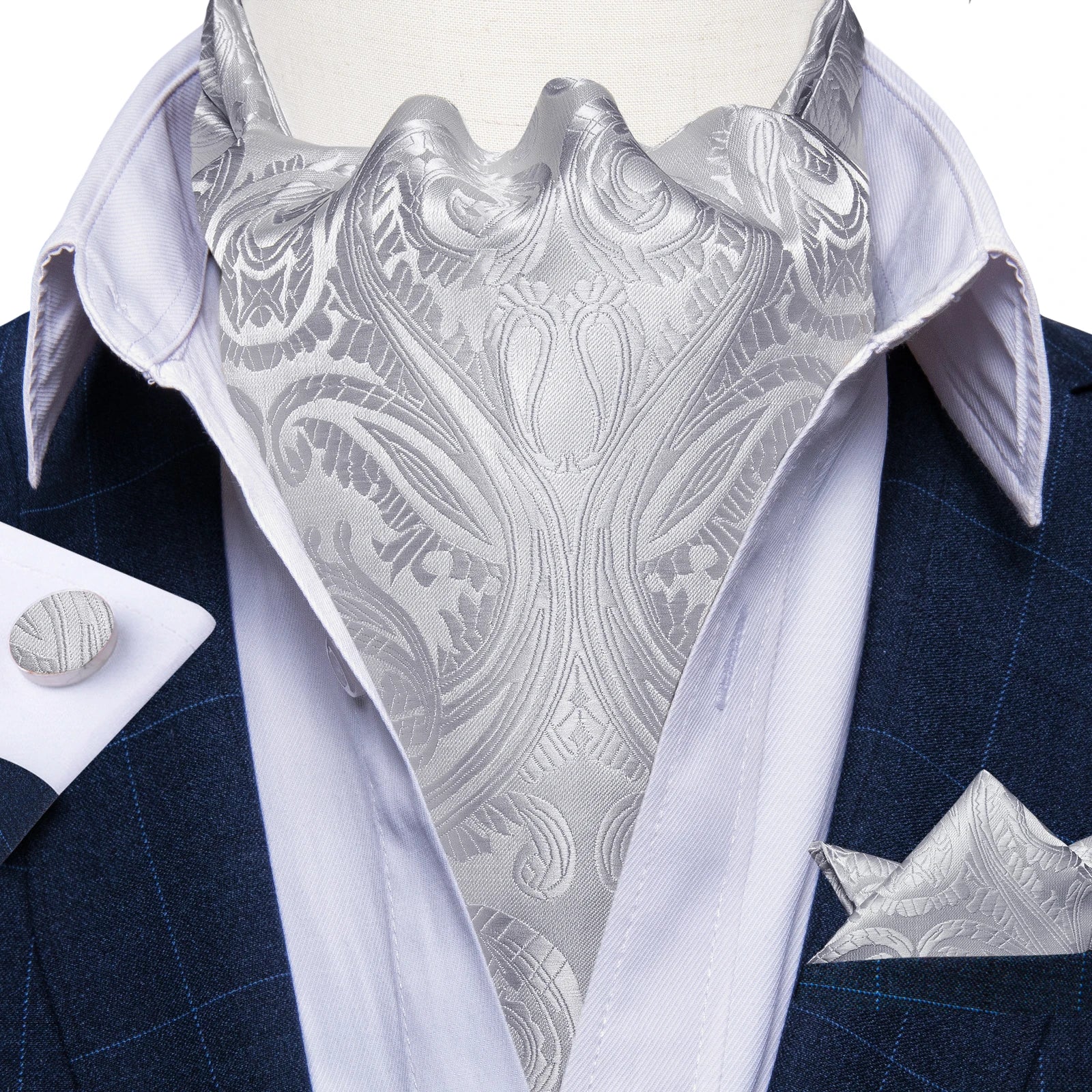 Men's Silk Cravat Set with Cufflinks and Pocket Square