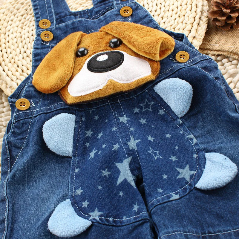 Puppy Animal Denim Infant Dungarees Closer