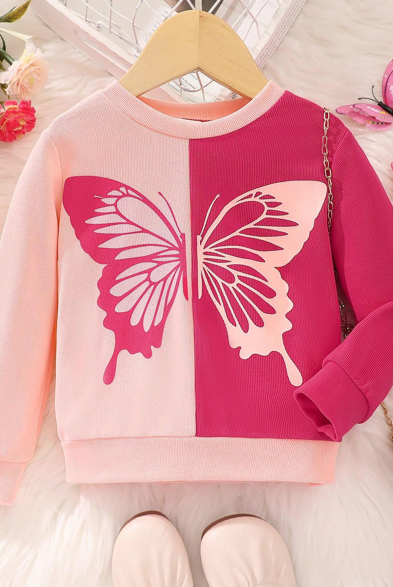 Pink Adorable Butterfly Girls Jumper