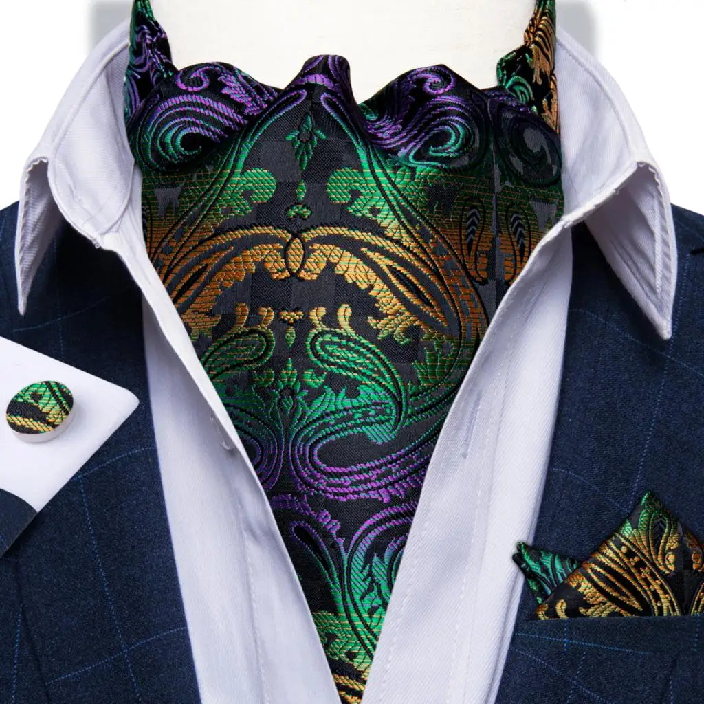 Men's Silk Cravat Set with Cufflinks and Pocket Square