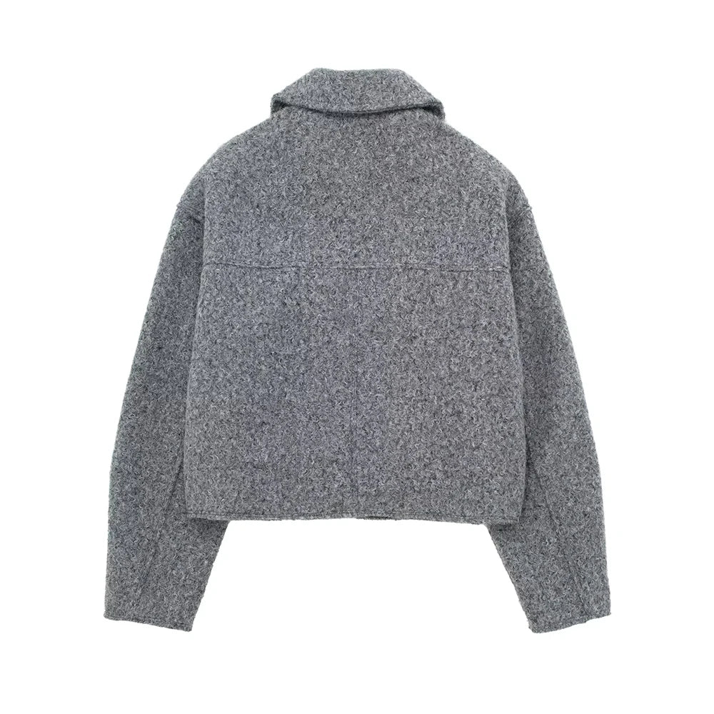 Grey Stylish Cropped Women's Jacket (Back)